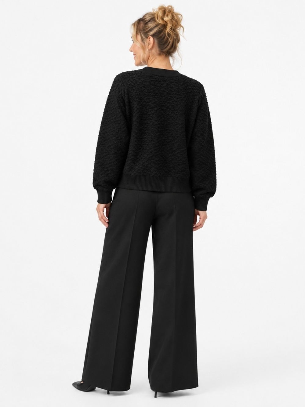 Zara Black Textured V-Neck Cardigan Boho Minimalist Preppy - Picture 2 of 7